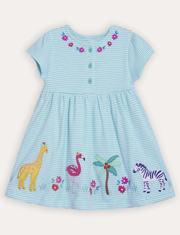 Safari Animals Appliqué Button Front Dress